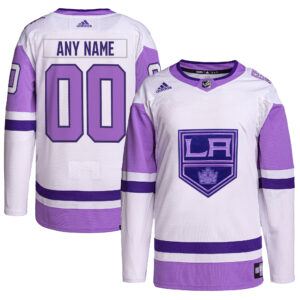 Men's adidas White/Purple Los Angeles Kings Hockey Fights Cancer Primegreen Authentic Custom Jersey