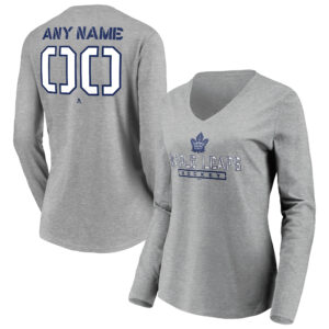 Women's Fanatics Branded Gray Toronto Maple Leafs Any Name & Number Personalized Evanston Stencil Long Sleeve V-Neck T-Shirt