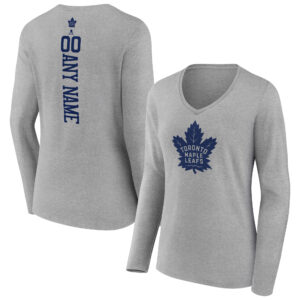 Women's Fanatics Branded Heather Gray Toronto Maple Leafs Personalized Name & Number Long Sleeve V-Neck T-Shirt