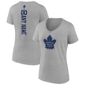 Women's Fanatics Branded Heather Gray Toronto Maple Leafs Personalized Name & Number V-Neck T-Shirt